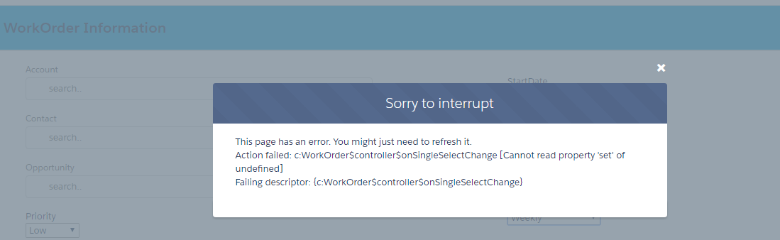 When i change a pick list value this error is coming