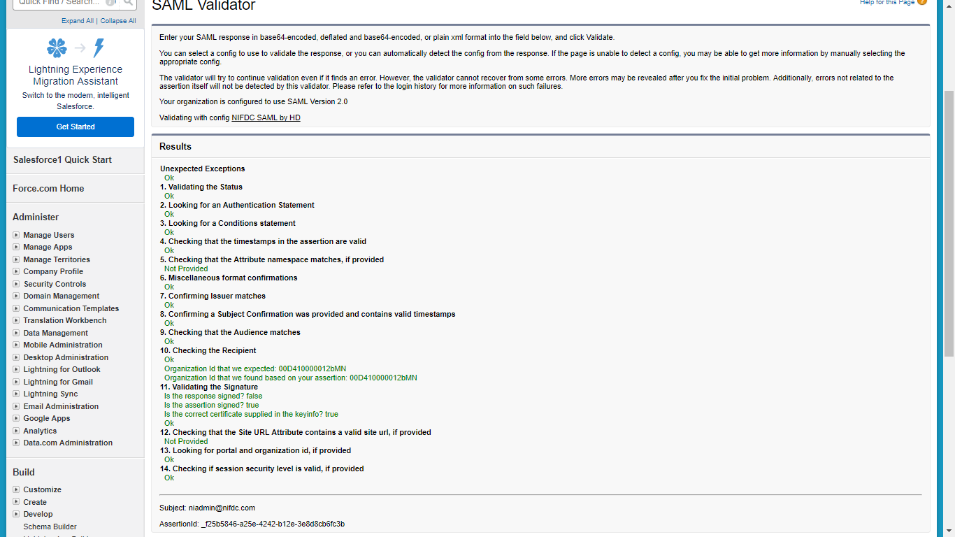 SAML Validator result of SAMLResponse received from Web SSO URL