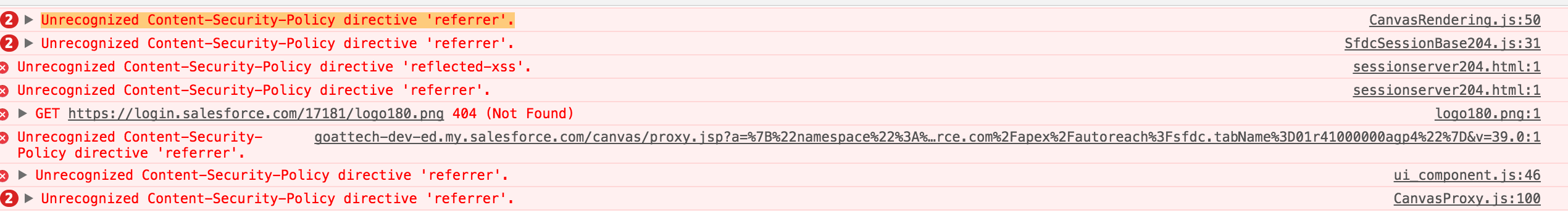 Errors in the logs