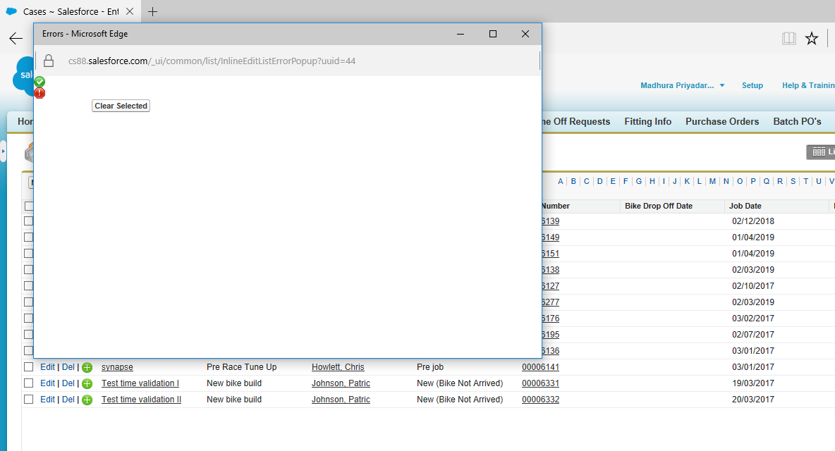 list view inline edit response pupop empty