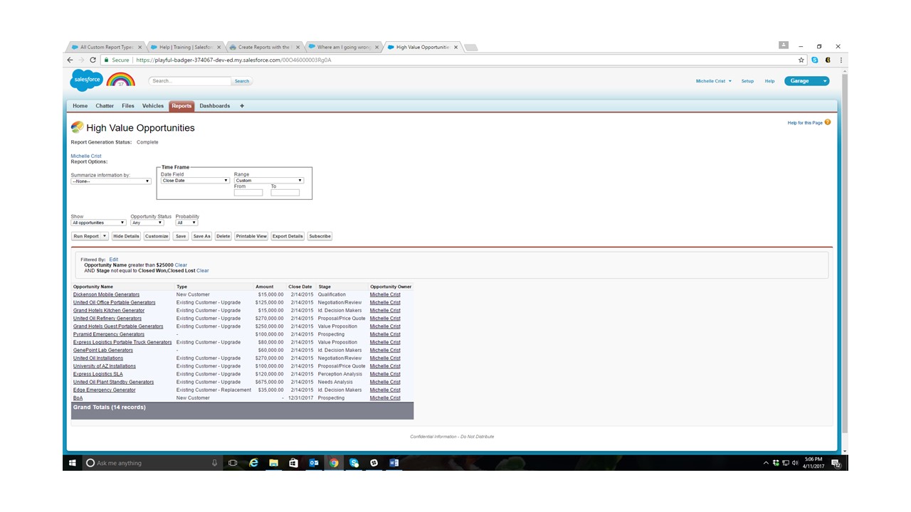 My report that I built