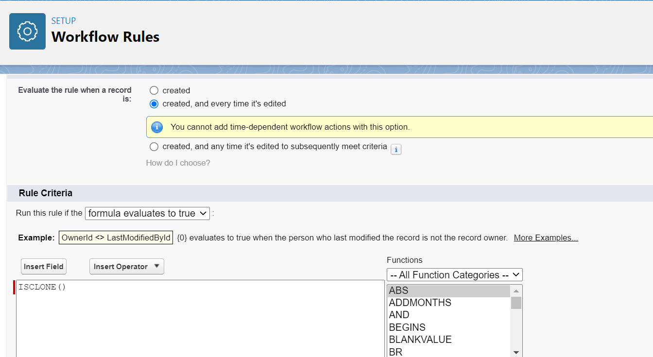 Workflow Rule Critera
