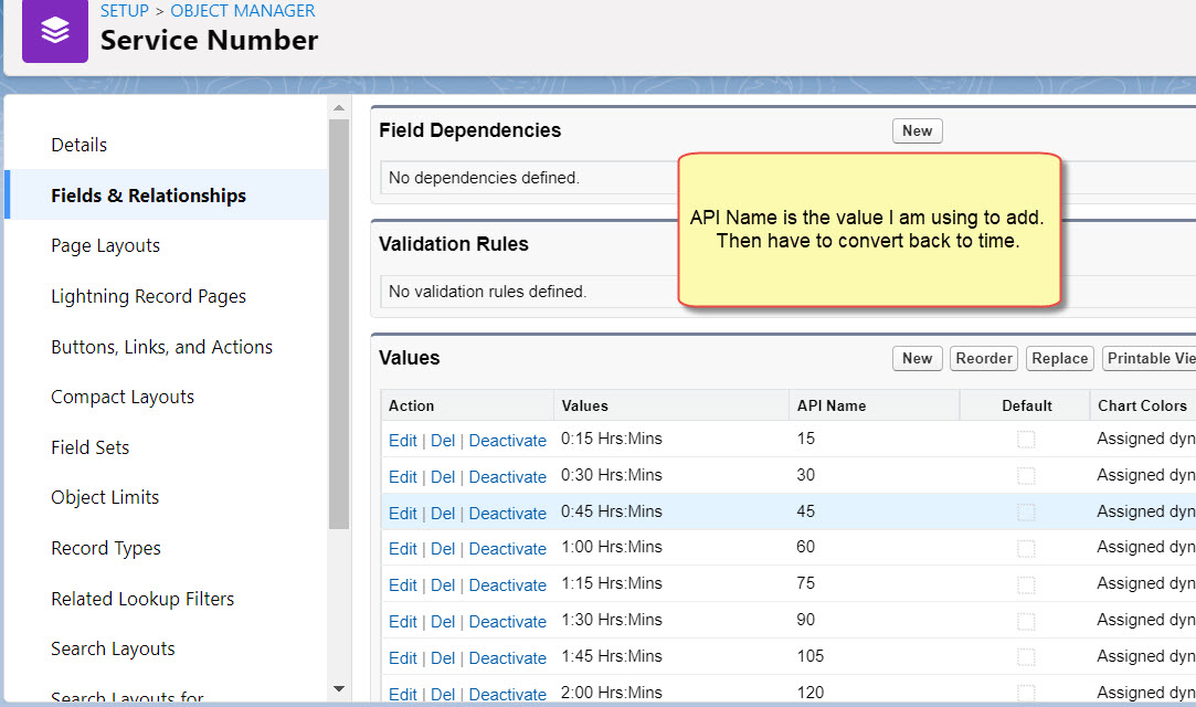 API values I am using to get time values