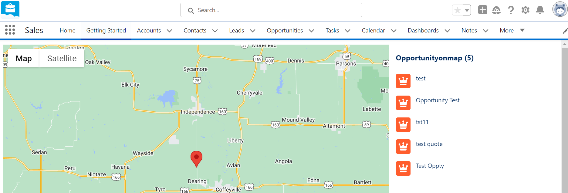 Image of opportunities displayed on maps with only address