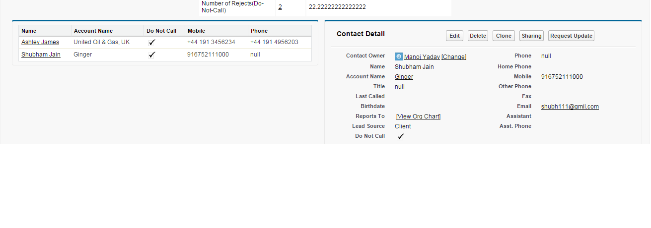 showing the records for shubham jain because its clicked first but when clicking on "Ashley James" it wont show any records