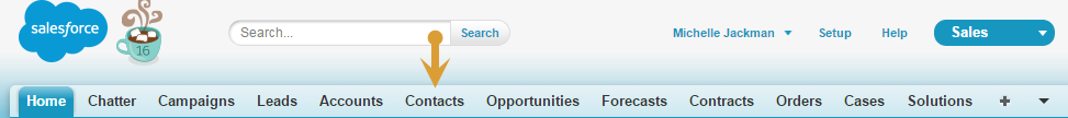 The Contacts tab is now available across the top of the screen.