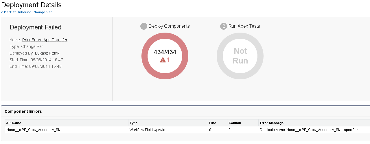 Deployment failure details view.