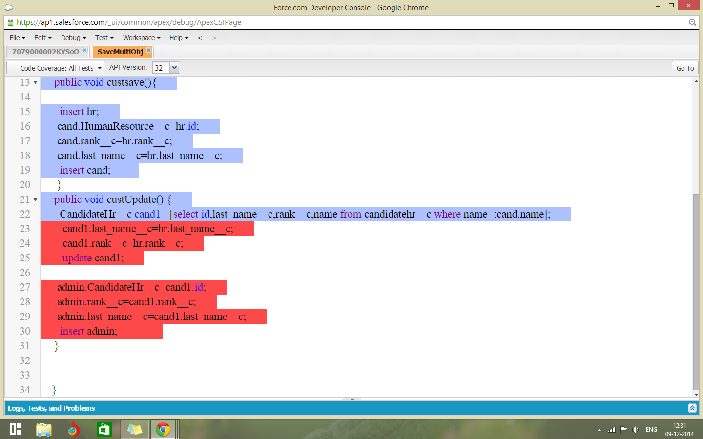 Snap shot for code Coverage