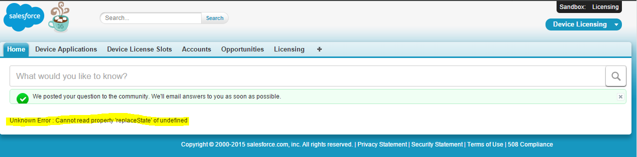 Image showing 'cannot read property 'replaceState' of undefined