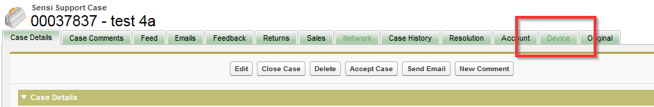 Case page, classic interface, non-console mode