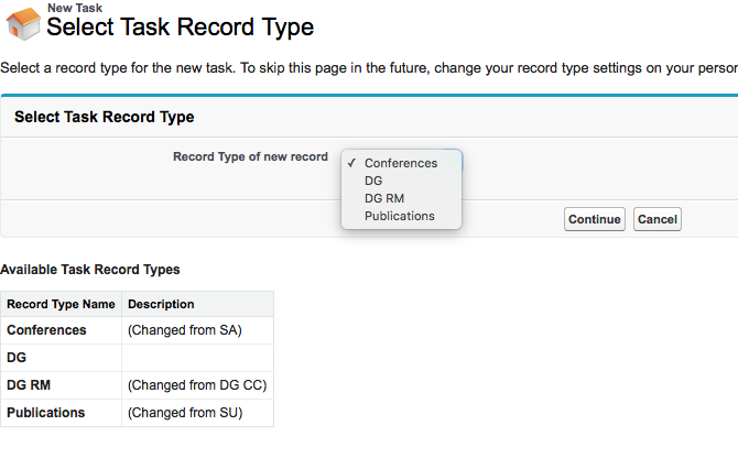 initial record type page